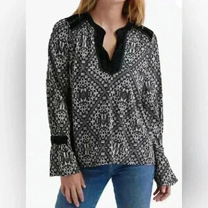 LUCKY‎ BRAND Velvet Trim Peasant Blouse Size S